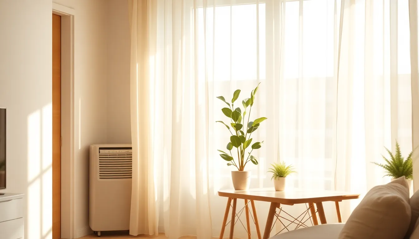 원룸에 설치된 창문형 에어컨과 냉방 효과로 쾌적하게 쉬는 사람