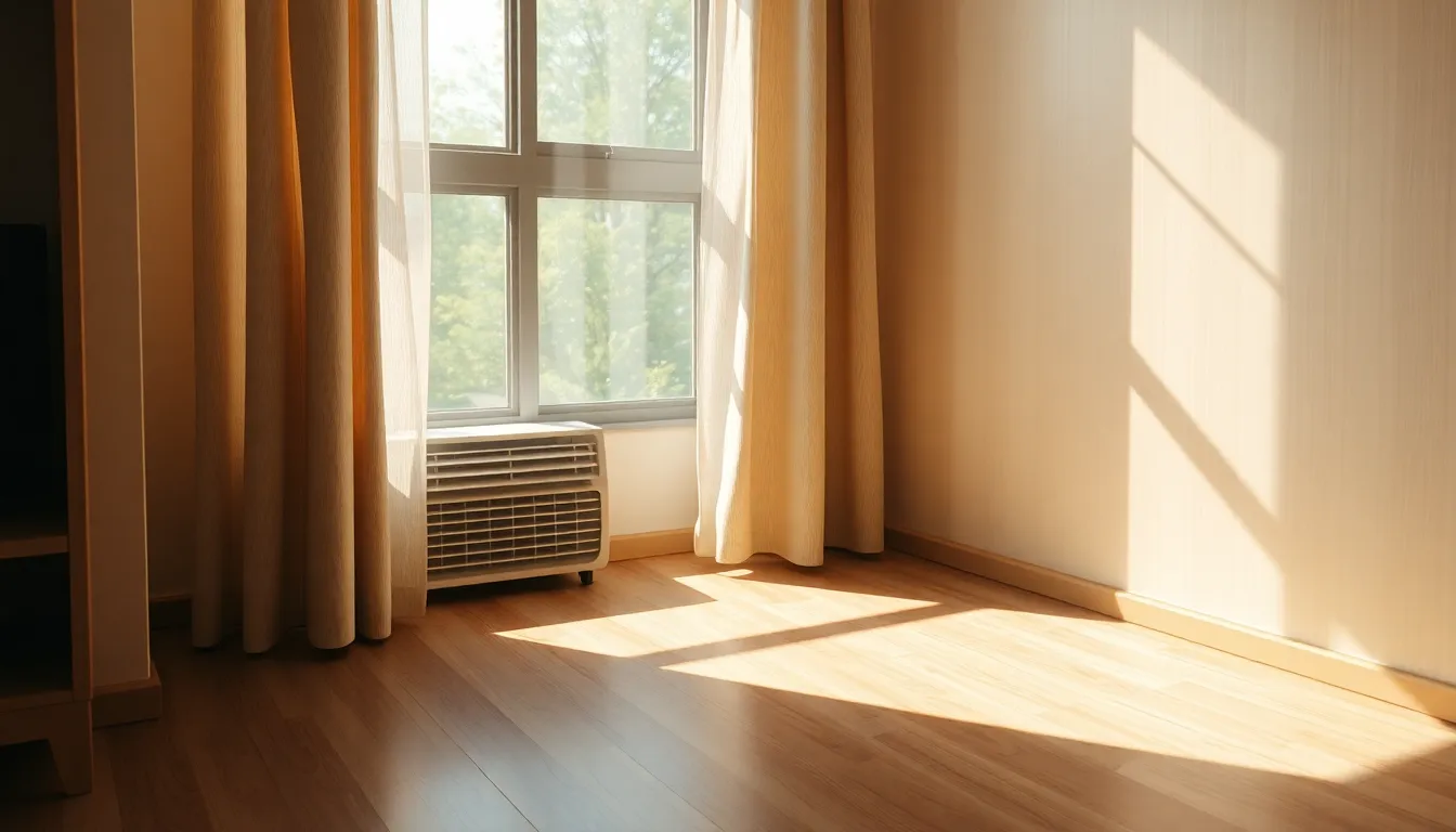 창문형 에어컨이 설치된 원룸 내부 모습