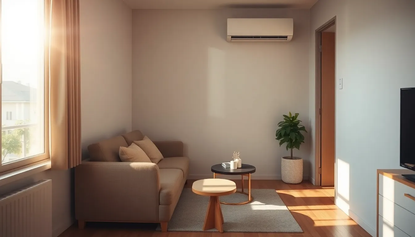 에어컨이 설치된 쾌적한 원룸 내부 전경
