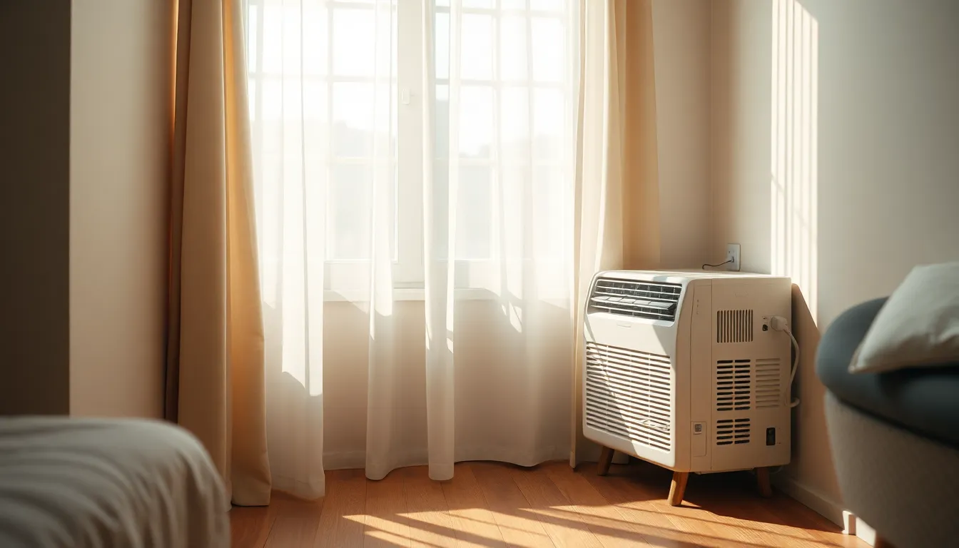 집에서 에어컨과 함께 홈트레이닝을 하는 1인 가구의 모습