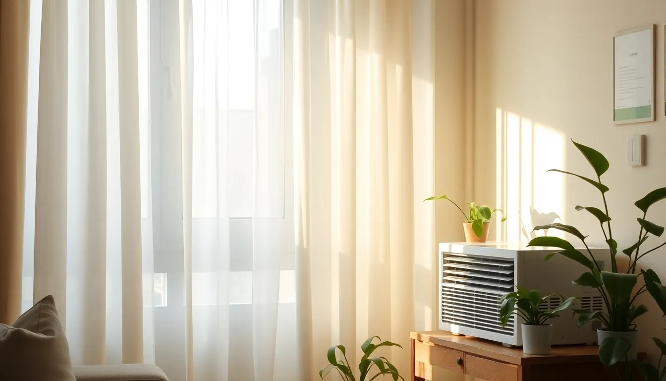 실내에서 운동하는 사람과 에어컨 이미지