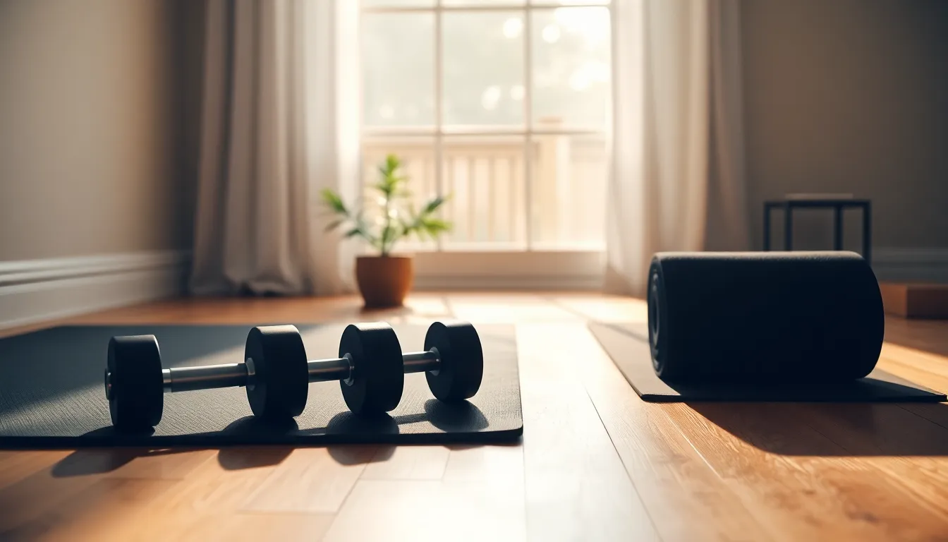 다양한 종류의 덤벨이 정렬된 모습