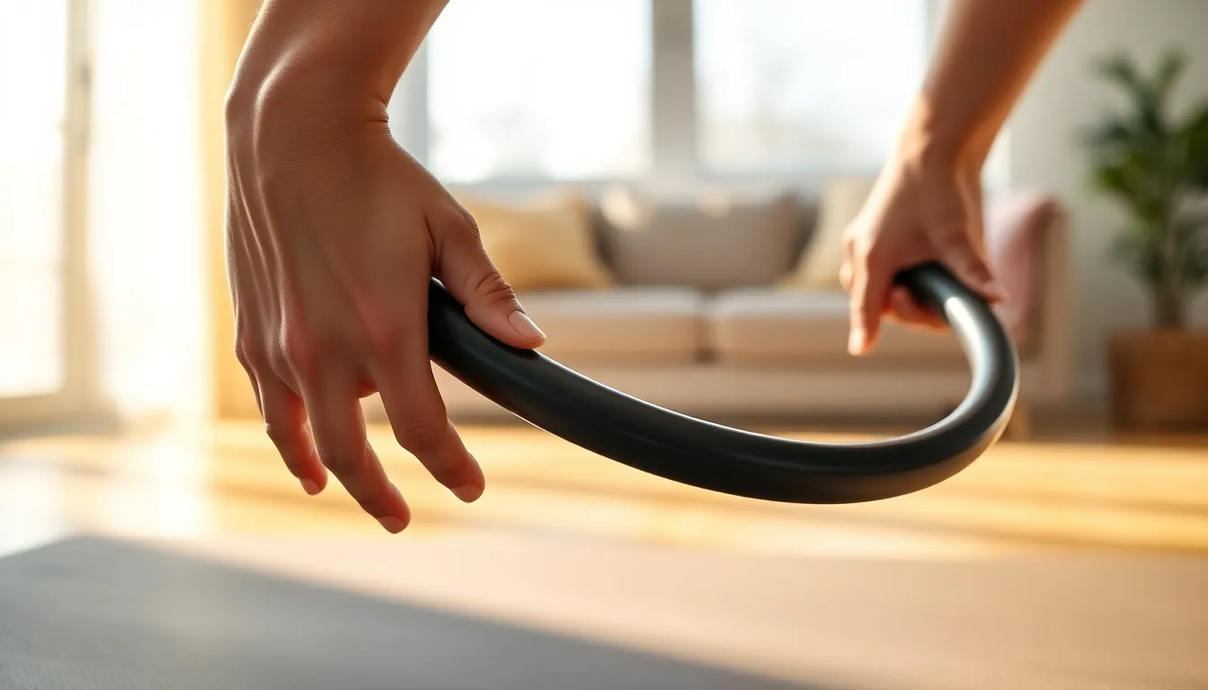 집에서 필라테스를 하는 사람의 모습